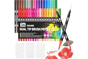 Hymarvo Rotuladores Lettering 36 Colores Rotuladores Punta Pincel Lettering Kit para Niñas Niños y Adultos, Doble Punta Rotuladores Acuarelables de Lettering Mandalas Caligrafía