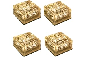 LQWELL Luz de ladrillo solar al aire libre, adoquines de vidrio solar, lámparas solares iluminación de camino, luz de piedra de hielo de cubo solar, impermeable (Blanco cálido)