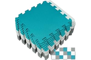 Yostrong® EVA Gomma Tappeto Gioco Bambini Per Puzzle | Tappetino Fitness Palestra, 18 Pezzi Con Bordo Dritto. Bianco, Grigio, Verde scuro. YOC-ALPb18S18