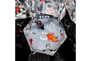 ARUOHHA DND Dice Set Liquid Core Koi Fish Sharp Edged Dragons Dice Compatible with D&D Role Playing Game, RPG Ocean Themed Handmade Resin Dungeons Polyhedral D and D Dice Set D20 D12 D10 D8 D6 D4
