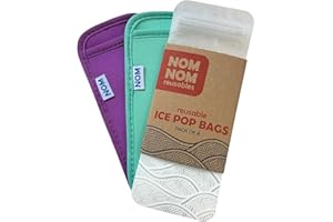 Nom Nom Kids | Reusable Ice Pop Bags | pack of 8 | popsicle bags | Icepop bags for kids (8 Wave ice pops and 2 ice pop sleeves AQUA/PURPLE)