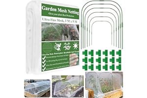 WYRJXYB Garden Mesh Netting Kit,3 x9M Ultra Fine Netting Pest Barrier & 6 Set Tall Garden Hoops & 18 clips-Greenhouse Hoop Net for Raised Beds Plants Cover Vegetable Fruits Flower Birds Protection Net