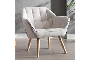 ‎YA-HOME Ya-Home Akzentstuhl Sessel, Gepolsterter Armlehnstuhl Lesestuhl mit Holzbeinen aus Leinen, Lesestuhl Einzelsofa Fernsehsessel für Wohnzimmer Schlafzimmer Lounges, Beige
