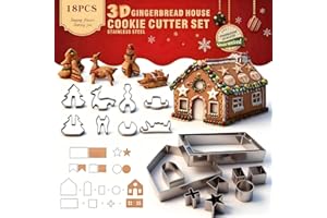 GUO-YING Set Formine Biscotti Natale i 3D – 18 Stampi in Acciaio Inossidabile, Forma Casetta di Pan di Zenzero, Per Dolci Fai da Te (Casetta di pan di zenzero)
