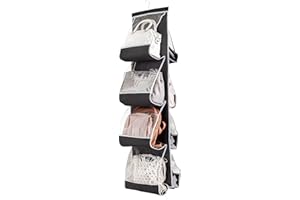 ZOBER Large Handbag Storage Organiser - Space Saving Breathable Nonwoven Hanging Rack, With 8 Easy Access Clear Vinyl Pockets, 360 Degree Chrome Swivel Hanger - Wardrobe Accessory Holder 122 x 30 cm