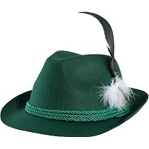 Chapeau Tyrol Vert/Rouge Avec Plume Et Fleur – Style Bavière, Carnaval, Fête De La Bière, Costume Folklorique