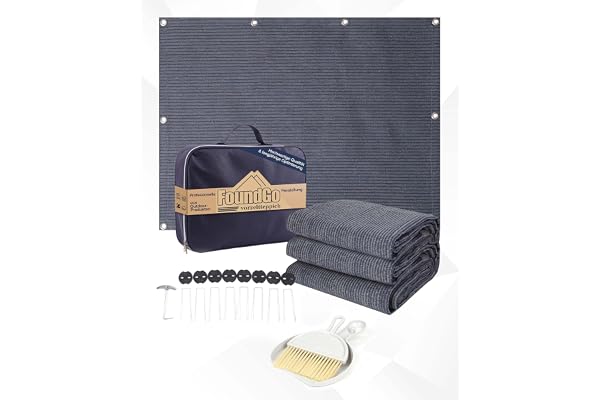 FoundGo Tapis d'auvent de Camping Car avec œillets, 280g/m² HDPE Tapis de Camping,Sol d'auvent extérieur avec Sac de Transport,Clous en Acier et Petit Balai