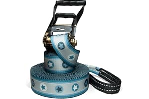 ‎SECOROCO Slackline Set, Blue Stars, 15-25 Meter Länge, Komplettset für Kinder, Anfänger und Familien, inklusive Halteseil und Tragebeutel