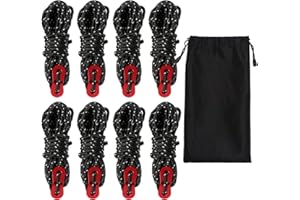 Iyowei Tent Guy Ropes, 8 Pack 4mm Tent Guy Line 13 Feet/ 4M Reflective Cord Tent Guide Rope with Aluminum Rope Tensioner for Outdoor Camping Hiking Awning Tents