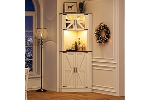 ‎LVIFUR Lvifur Corner Kitchen Cabinet with Large Storage Capacity, Buffet Cabinet with 2 Doors, Display Cabinet with LED Lighting, Space Saving Sideboard for Kitchen, Living Room, Bedroom