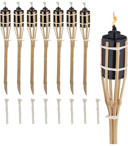 6 Torce Svedesi In Legno Alla Citronella - Altezza 20cm, Durata 1.5-2 Ore, Con Stoppino Di Accensione