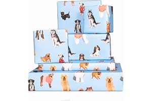Central 23 - Hojas de papel de regalo azul - Perros cachorros - 6 hojas de papel de regalo - Papel de regalo de cumpleaños - Reciclable