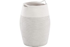 YOUDENOVA Kosz na pranie, duży, tkany kosz na pranie z bawełnianej liny, kosz na brudne ubrania, do prania lub sypialni, wysokość 25,6 cm, jasnobiały