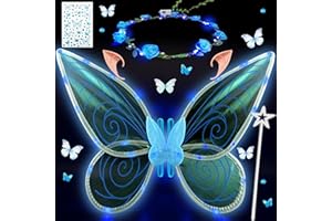 YeahBoom LED Feenflügel Leuchtende,Schmetterlingsflügel mit Elfenöhren,LED Fee Stirnband und Sterne Feenstäbe,Schmetterlingsflügel,Prinzessinnenflügel,Flügel Kostüm für Fasching oder Feen-Mottopartys