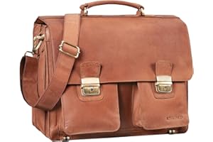 STILORD 'Atlas' Maletín Piel Hombre y Mujer Bolso Mensajero Retro Bolsa Bandolera para portátil Bolso Trabajo Bolso Profesor Grande de auténtico Cuero, Color:Silla - marrón