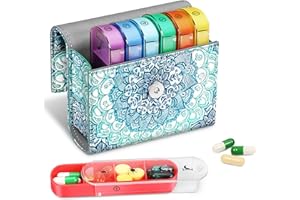 FINPAC Portapillole Settimanale 7 Giorni 4 Volte, 28 Scomparti Giornaliero Pill Box Organizzare con Borsa PU e Nome Carta, Scatola della Medicin de Viaggio, Mattino Pomeriggio Sera Notte,