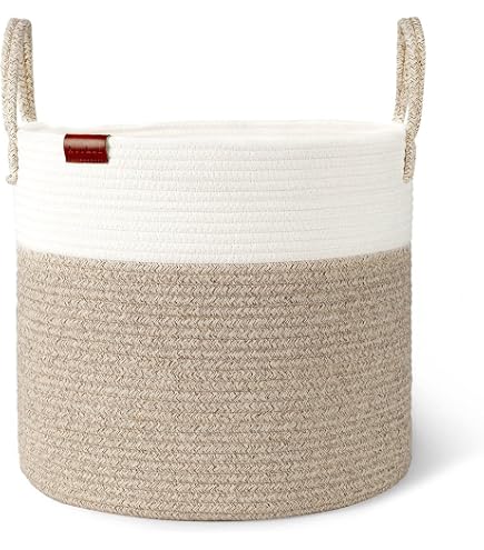 COMSE Cesto portabiancheria extra large, con manici, 40 x 55 cm, in corda di cotone, cesto per la biancheria, per giocattoli, vestiti, colore grigio sfumato