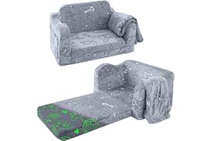 MeMoreCool Divano per bambini, sedia pieghevole per bambine e ragazzi, si illumina al buio, comodo divano pieghevole trasformabile in salotto, per bambini in morbido peluche reclinabile per la stanza