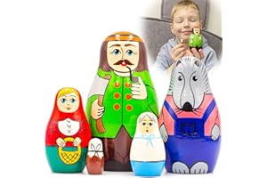 AEVVV Lot de 5 poupées gigognes du petit chaperon rouge – Matriochka avec figurines de petit chaperon rouge – Jouets en bois