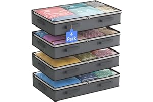 Flow Fire 4 Stück 90L Unterbett Aufbewahrungsbox, Deckel Unterbettkommode Faltbare, Unterbett Aufbewahrung für Bettdecken Kleidung