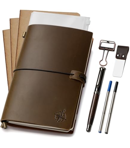 PU Leather Journal Notebook, Blank Pages Refillable Vintage Sketchbook Travel Notebook Diary Gift for Girls Boys Women Men 9.2×6.5 Inches-Brown