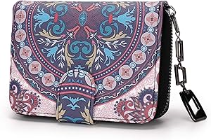 MOFUT Monedero para Mujer pequeño en Formato Corto, Monedero para Mujer con Estampado de Flores y Flores en Estilo Mandala y étnico, con Cremallera y botón de presión y Muchos Compartimentos.,
