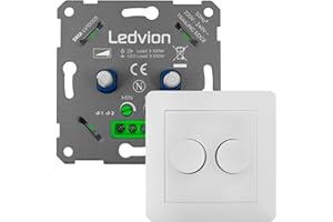 Ledvion - LED Duo Dimmer 3-100 Watt, inkl. Weiße Abdeckplatte, Universell, LED, Einbaudimmer, Phasenabschnitt