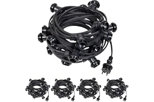 SKYLANTERN Guirlande Guinguette IP65 50m Noire Raccordable - Guirlande Lumineuse pour Ampoule E27 100 Douilles - Guirlande Guinguette Extérieure pour Terrasse Jardin Bar