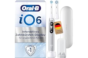 ‎ORAL-B Oral-B iO Series 6 Elektrische Zahnbürste/Electric Toothbrush, 2 Aufsteckbürsten, 5 Putzmodi für Zahnpflege, Valentinstagsgeschenk für Ihn/Sie, Display & Reiseetui, Designed by Braun, grey opal