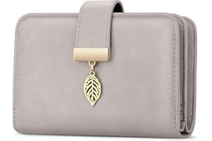 Faneam Ladies Purse RFID Blocking Leather Wallet Women's Small Purse Ladies Bifold Purse Credit Card Wallet with Wrist Strap, 1 Zip Coin Pocket, 14 Card Slots, Exquisite Box