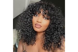 VANMAST Curly Bob Wig With Bangs 14 Pouces Perruque Frange Cheveux Humain Bouclée Perruque Sans Colle Glueless Wig Human Hair Perruque Femme Naturelle Brésilien Avec Frange Bouclee Cheveux Humain Courts