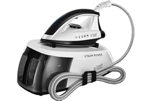 Russell Hobbs Steam Iron [2400W, 110g Shot of Steam, 90g Steam Output,] Steam Power (1.3L Removable Water Tank, Stainless Steel Non Stick Soleplate, Cord Storage, Temp ready light, Anti Calc) 24420