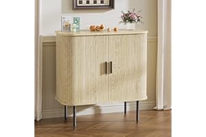 BonVache Sideboard, Buffet Storage Cabinet for Living Room, Kitchen Cupboard with Tambour Sliding Door, Storage Unit for Modern Home Dinning Room,Nature