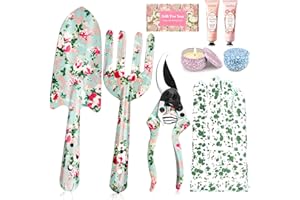 KEARLGMBH Gardening Gifts For Women, Garden Tools Set Floral Print Fork Trowel Set, Birthday Gift For Women Friends Mum, Gifts for Mothers Day Christmas, With Candles, Hand Creams, Gloves (Pink)