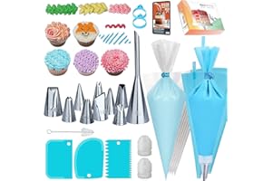RFAQK 30 PCs Piping Bags and Nozzles-16 Numbered Piping Nozzle & 10 Piping Bag Disposable with Pattern Chart & EBook-Icing Bags and Nozzles Set-Cupcake Cookie Decorating Tips Piping Kit & Baking Tools