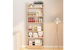 MYOYAY Libreria per bambini dietro la porta, montaggio a parete, 6 ripiani, organizer per giocattoli e libri, salvaspazio, in legno massiccio, per camera da letto, soggiorno, ufficio