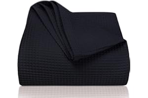 LAYNENBURG narzuta klasy premium, 220 x 240 cm (rozmiar XXL), 100% bawełny o strukturze waflowej, lekkie nakrycie letnie, bawełniana narzuta na łóżko, sofę, czarna