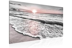 Runa Art Cuadro Decorativo Puesta De Sol Playa 1 Parte Moderno Cuadro Lienzo no Tejido para Sala Paisaje Gris Rosado 023712b