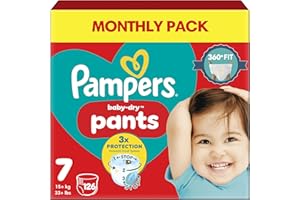 Pampers Baby-Dry Nappy Pants Size 7, 126 Nappies, 15kg+, Monthly Pack, 360° Fit To Help Prevent Gaps And Leaks