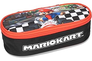 FRANCO COSIMO PANINI MARIOKART - Trousse Ovale organisée, Fille et Enfant, avec Fermeture éclair et Tirette - Trousse Scolaire avec Compartiment intérieur pour Papeterie et Espace Porte-stylos, 22 x 9,5 x 7 cm, Rouge,