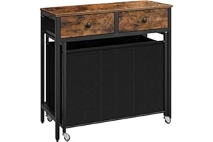 HOOBRO Cesto Portabiancheria, Porta Biancheria, Carrello per Lavanderia, con Ruote e 2 Cassetti, 3 Scomparti da 30 L, Organizzatore con Piano e Gancio, Marrone Vintage e Nero EBF79XY01