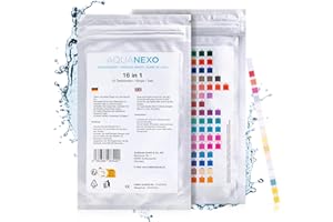 AQUANEXO 25 tester d'acqua potabile 16 in 1, strisce reattive pH, strisce reattive di durezza dell'acqua, misurazione della durezza dell'acqua, strisce reattive per acqua potabile test dell'acqua (25)