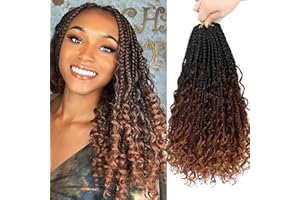 FIRSTCYH HAIR 8 Packs Crochet Braids Hair Extensions-14 Inch Goddess Braids Extensions Hair Boho Box Braids Crochet Braids with Curly Ends Ombre Brown Messy Bohemian Hippie Braiding Hair for Women(1B/33/30#)