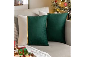 MIULEE Zestaw 2 aksamitnych poszewek na poduszki ze złotą linią, miękkie, dekoracyjne poszewki na poduszki z niewidocznym zamkiem błyskawicznym, na sofę, do sypialni, salonu, biura, domu, 45 x 45 cm, ciemnozielone