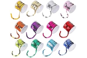 ZARRS Pailletten Bänder,Kunststoff Paillette Perlen 12 Rollen Paillettenband 5 Merters 6mm Paillette String für Basteln Handwerk DIY Nähen Halskette Kleid Dekoration 12 Farben