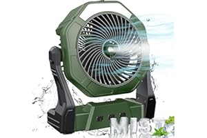 dovecina Ventilatore con Nebulizzatore da Campeggio con Luce LED, 10000mAh Ventilatore da Tavolo, Portatile Ventilatore Ricaricabile, Ventilatore USB per Campeggio all'aperto in Famiglia (verde)