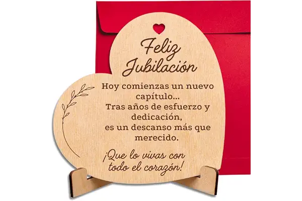 CUBIBOO ART Tarjeta Jubilación en Madera Diseño Artesanal con Soporte- Regalos jubilación - Regalo jubilación hombre - Regalo jubilación mujer - Feliz jubilación - Regalos originales para jubilación