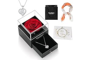 Daover Preserved Real Rose Gift Box with I Love You Necklace Eternal Flowers Gifts for Her Women Mum Wife Girlfriend on Christmas Valentine's Day Mother's Day, Anniversary Birthday Gifts for Her
