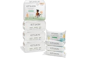 Kit & Kin Premium Eco Size 3 Starter Pack Bundle | Sustainable Baby Nappies & 99% Water Wipes | Hypoallergenic with Flash Dry High-Performance Layer | Size 3-128 Nappies, 240 Wipes