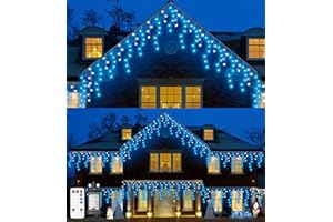 LITOHOM Icicle Outdoor Christmas Lights,460LED 17.5M/57ft Christmas Decorations Lights Plug in,Blue White String Lights With IP44 Waterproof/Remote/8 Modes/Memory/Timer for Window Eaves Garden Outdoor Decor